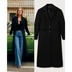 MANGO NWT Black Lapelled Straight-Cut Coat In Size S